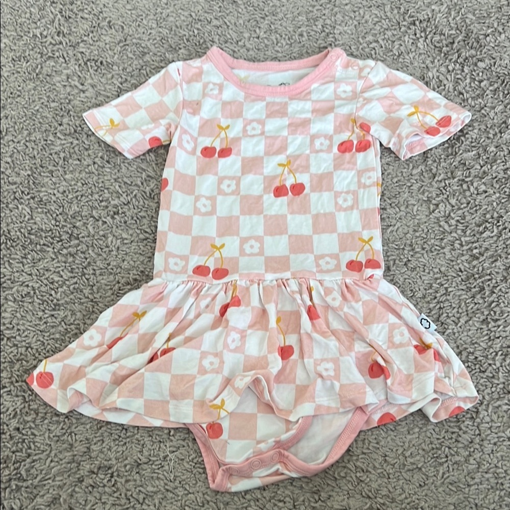Dream Big Little Co Bamboo Dreamy Zzz Pink Checkered Cherry Bodysuit Twirl Dress